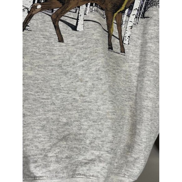 Lee Sweatshirt Women L Vtg Gray Crew Pullover Deer Graphic Woodland Winter Retro - Picture 9 of 12